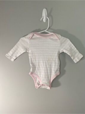 Little Me White Onesie with Pale Pink Trim